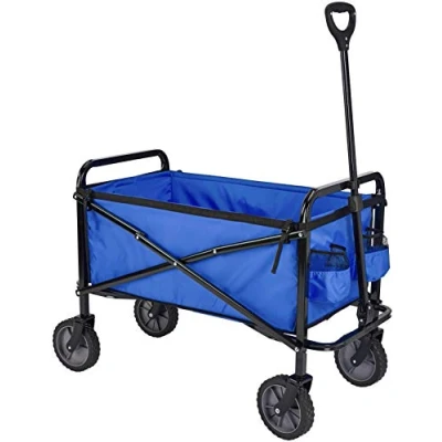 Immagine di Amazon Basics Collezione Utensili da Giardino Carrello giardino, pieghevole, per esterni, con borsa di custodia, blu