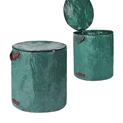 Immagine di QOXEZY Set di 2 sacchi da giardino con coperchio, 272 l, per rifiuti verdi, pieghevoli manici, riutilizzabili, in robusto tessuto polipropilene
