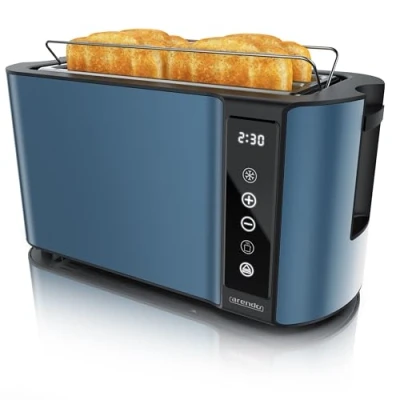 Immagine di Arendo Tostapane in acciaio inox con 4 fette touch screen alloggiamento a doppia parete Inserto per panino integrato 7 gradi di doratura centraggio del pane visualizzazione tempo residuo