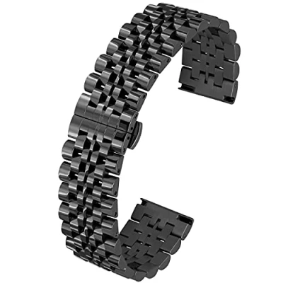 Immagine di Kai Tian Bracciale 22mm Lucido 7 file Bracciali in acciaio inossidabile Cinturini per orologi metallo a sgancio rapido uomo Donna Chiusura scatto Nero