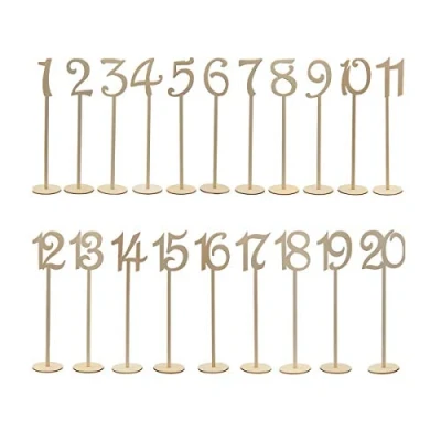 Immagine di Youngine Numeri da 1 a 20 in legno con base di supporto per banchetti nozze, feste, decorazione la casa e il compleanno (alti)