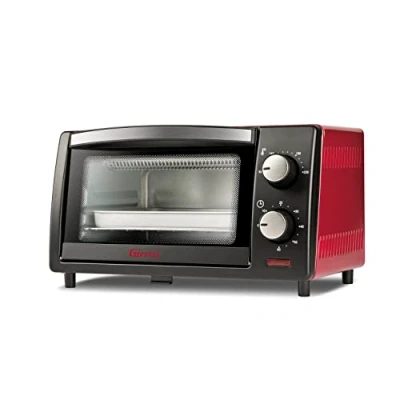 Immagine di Girmi FE10 Forno elettrico, 800 W, 10 Litri, Griglia INOX, Termostato Regolabile, Timer 60 min, Accesori inclusi, Nero/Rosso