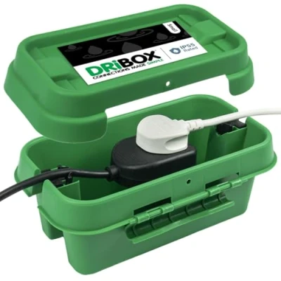 Immagine di DRiBOX Scatola di connessione elettrica da esterno resistente alle intemperie IP55, per luci Natale, timer, cavi prolunga, bobine e trasformatori (Piccolo, Verde)