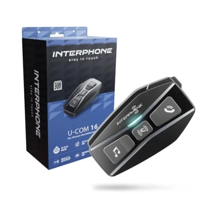 Immagine di INTERPHONE UCOM16 Singolo Interfono Tecnologia Mesh 2.0 e Bluetooth 5.0, Uso 24 Piloti, Distanza 1,6Km, Autonomia Fino a 15 Ore, Mp3, GPS, Impermeabile IP67, Universale