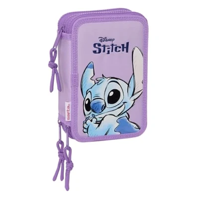 Immagine di STITCH SWEET astuccio scuola con 36 utili inclusi, per bambini, ideale bambini dai 5 ai 14 anni, comodo e versatile, qualità resistenza, 12,5 x 5,5 19,5 cm, colore: blu/lilla,