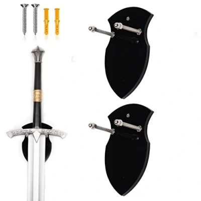 Immagine di WANLIAN Sword Rack Placca Gancio per spada Supporto espositore a parete Single Vertical Wall Mount Universal Axe Anime (nero 2 set)