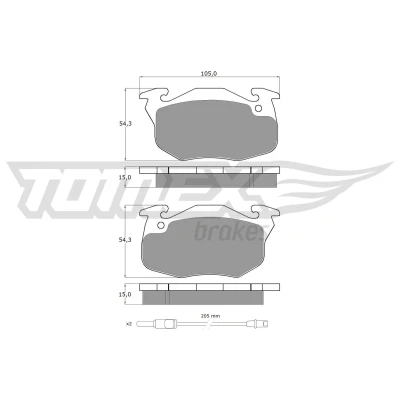 Immagine di TOMEX brakes TX 10 342 Kit pastiglie freno Assale anteriore con contatto segnalazione usura accessori RENAULT: Super 5 Hatchback, CLIO 1, TWINGO 1