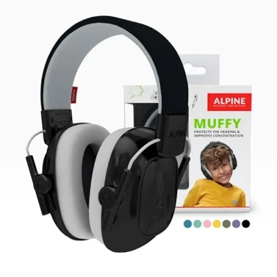 Immagine di Alpine Muffy Kids Cuffie Protezione per bambini dai 5 ai 16 anni Cuffia antirumore di prima qualità studiata orecchie con fascia regolabile Nero