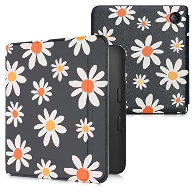Immagine di kwmobile Custodia eReader Compatibile con Kobo Libra 2 Cover eBook Reader Flip Case blu/bianco/giallo Margheritine