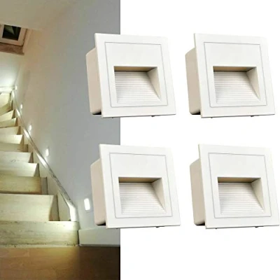 Immagine di Arotelicht 4Pcs Applique LED da incasso per scale, 3W Bianco Freddo 6000K IP65, Segnapasso LED, Luce scale 230V, Interno esterno giardino viale gradini, Alluminio