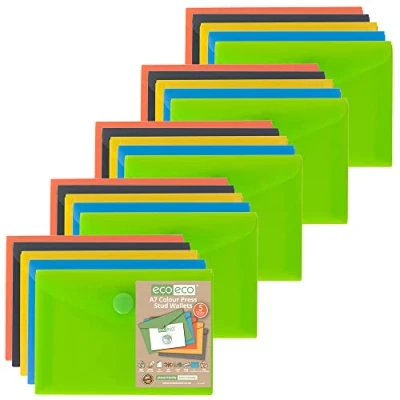 Immagine di eco A7 50% Riciclata Colorei Assortiti Bottone a Pressione Portafogli (Confezione di 25)