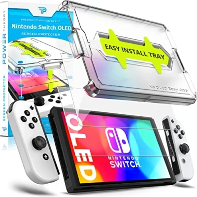 Immagine di Power Theory pellicola protettiva in vetro per Nintendo Switch OLED 2021, con stencil, lo schermo, ausilio