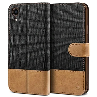Immagine di BEZ Cover per iPhone XR, Custodia Compatibile XR Protettiva in Tela e PU Pelle Portafoglio Flip con Chiusura Magnetica, Nero