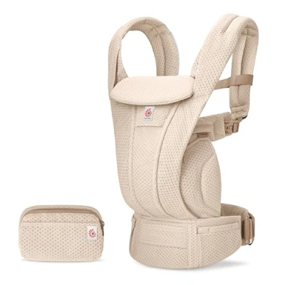 Immagine di Ergobaby Omni Deluxe marsupio tutto in uno per neonati dalla nascita fino a 20 kg, ergonomico 4 posizioni maglia schiena sistema da viaggio, Natural Beige