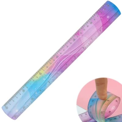 Immagine di 1 Pezzi Righelli Flessibili,Righello Scuola Elementare,Righello Pieghevole In Plastica,Righello Trasparente Colorato Per Bambini e Adulti,Con Pollici Centimetri,Per Scuola,Ufficio,Casa,30cm