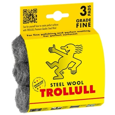 Immagine di TROLLULL lana d&#039;acciaio Dischetti di metallica, 3 cuscinetti fai da te fine 00, pulizia delicata, lucidatura standard e cera legno, brillante rame, ottone acciaio inossidabile