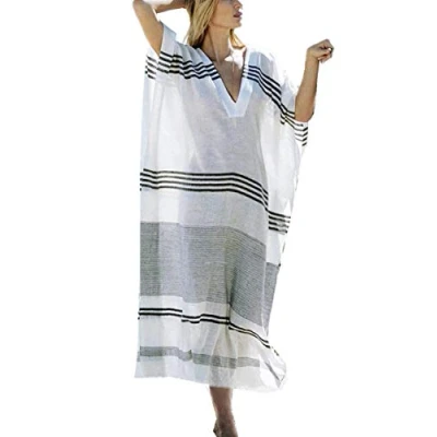 Immagine di YOUKD Abito da Spiaggia Estivo in Cotone Caftano con Scollo a V e Donna Taglie Forti
