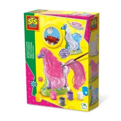 Immagine di SES Creative Animals Set per Modellare e dipingere Cavalli con criniere Luccicanti Bambini, Multicolore, Small, 01272