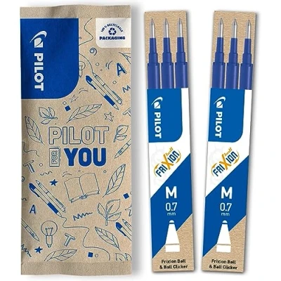 Immagine di Pilot FriXion, 2 set da 3 Ricariche per penna cancellabile Frixion Ball e Clicker, Colore Blu, Punta Media