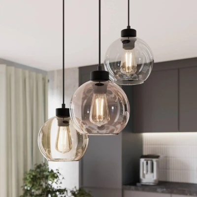 Immagine di TK Lighting Lampada a sospensione Cubus, Ø 50 cm, 3 luci, trasparente/marrone miele, vetro