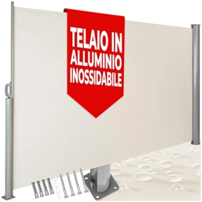 Immagine di TecTake® Tenda Frangivento a Scorrimento, Paravento Estraibile Esterno, Frangivista con Meccanismo Automatico, Protezione Solare e Privacy, Ideale per Balconi Terrazzi, 160x300 cm Beige