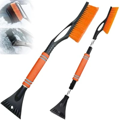 Immagine di May Huang Raschietto per Ghiaccio Spazzola da Neve(2 in 1), Snow Brush Scraper di Auto, Raschietti Parabrezza con Impugnatura Antiscivolo Camion, SUV (Arancione)