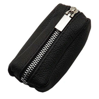 Immagine di Sacchetto chiave di pelle Handmade in UE nero diversi designs (Design 1 / Metallo Chiusura lampo)