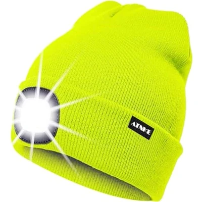 Immagine di ATNKE LED Cappello Illuminato Berretto,USB Ricaricabile da Corsa 4 Impermeabile Luce Invernale Calda Lampada Frontale Regali per Uomo e Donna/Fluorescent Yellow