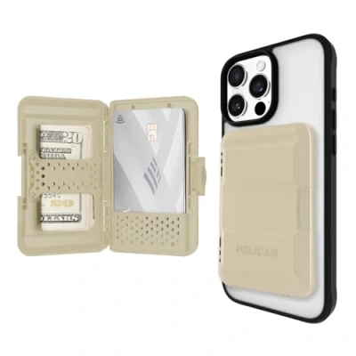 Immagine di Pelican portafoglio magnetico e porta carte di credito, resistente MagSafe a scatto, custodia rigida staccabile per iPhone 14 Pro Max/14 Pro/14/13 Max/13 Pro/12 Max, marrone