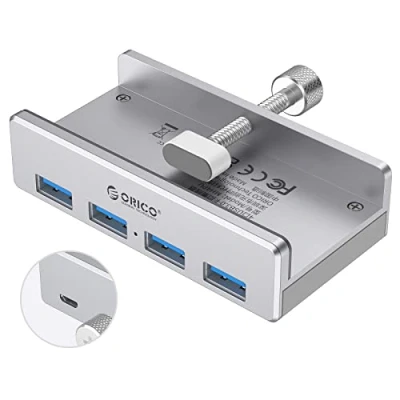 Immagine di ORICO Hub USB 3.0 a 4 Porte, Dati 5 Gbps SuperSpeed in Alluminio con Porta, cavo lungo 150 cm, di Alimentazione Aggiuntiva per Computer Desktop, MacBook, MacBook Air/Pro/Mini Argento
