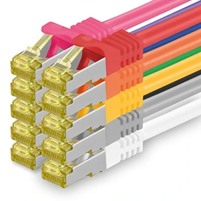 Immagine di 1aTTack.de Cavo di rete Ethernet Lan Cat.7 SFTP spina RJ45 Cat6a doppia schermatura 10000 Mbit/s compatibile con Cat5 Cat6 Cat8 per switch Router Modem Patchpanel 10 colori pz 1m