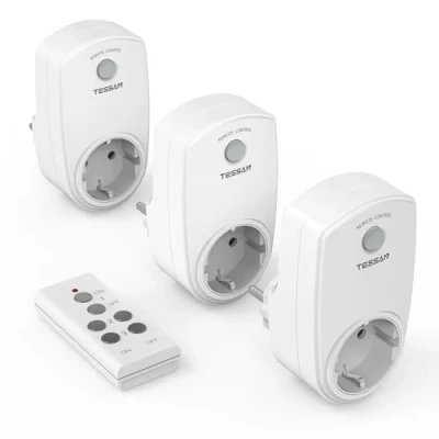 Immagine di TESSAN Presa con Telecomando, 3+1 Insieme Telecomandata, 3600W Prese Telecomandate, 30,5M Telecomando a Distanza, Viene fornito batteria Bianco