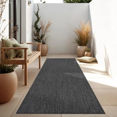 Immagine di Paco Home Tappeto Per Esterno Balcone Terrazza Cucina Monocolore Mélange, Dimensione:60x100 cm, Colore:Antracite