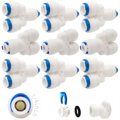 Immagine di CESFONJER 9 Pcs Raccordo Filtro Acqua Ad Osmosi Inversa 3 vie Y tipo Raccordi a Pressione con Distributori di Ghiaccio che Utilizzano un Tubo Filtraggio dell&#039;acqua da 1/4&quot;