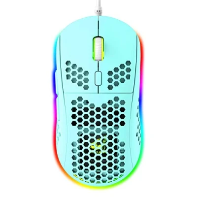 Immagine di Mouse da Gioco Leggero Favo RGB, 6 Pulsanti Programmabili, Modalità di Retroilluminazione RGB e 6400 DPI Regolabili, USB Cablato, Plug &amp; Play, Compatibile con Windows, Mac, Laptop, PS4, XBox Verde