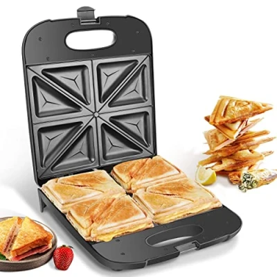 Immagine di Aigostar Dylan Sandwich Maker XXL per 4 Tramezzini, 1400W, Tostapane con Rivestimento Antiaderente, Riscaldamento Rapido, Temperatura Automatica, Piedini Antiscivolo, BPA FREE