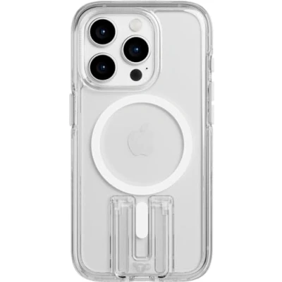 Immagine di tech21 Crystal Kick for iPhone 15 Pro, Compatible with MagSafe, Basic case, TPU and Biodegradable material, Clear/White, 12x Military grade protection: 4,9m