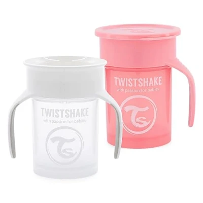 Immagine di Twistshake 2 bicchieri a prova di perdite per bambini 360, con guarnizione in silicone, 230 ml, da allenamento bambini, senza BPA, colore: bianco e rosa