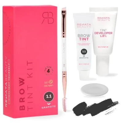 Immagine di Renata Beauty Kit tinta sopracciglia Set per la colorazione di 3 in 1 con colore, attivatore, pennello fino a 30 utilizzi [Grafite]