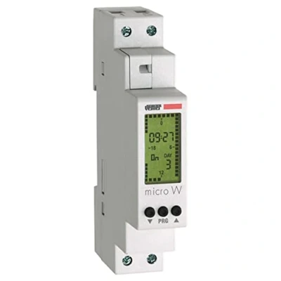 Immagine di VEMER VE758200 MICRO W Interruttore Orario Digitale, Programmazione Settimanale con Cavalieri Virtuali, 1 Modulo DIN, Bianco