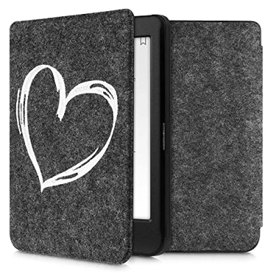 Immagine di kwmobile Custodia compatibile con Kobo Nia Cover a libro per eReader Protezione in feltro Flip Case Cuore bianco/grigio scuro