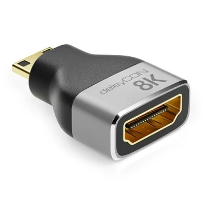 Immagine di deleyCON Mini HDMI Adattatore Cavo di Accoppiamento Connettore 8K@60Hz / 4K@120Hz UHD 7680x4320 Alluminio 2.1 ARC HDR10+ VRR ALLM 48Gbps Grigio Nero