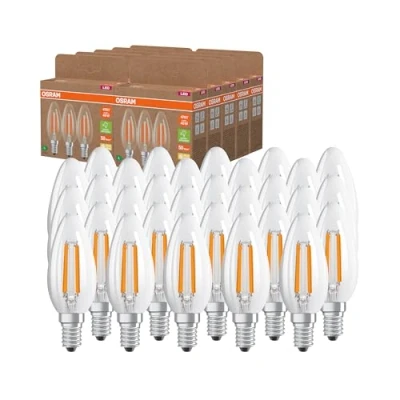 Immagine di OSRAM Lampade LED ad alta efficienza con classe energetica A, confezione vantaggiosa 30 lampadine, sostituisce le tradizionali lampadine da 40W, forma a candela, bianco caldo,E14,vetro filamento