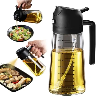 Immagine di TrendPlain Spruzzino Olio per Friggitrice Aria 470ml, Spruzzatore e Dosatore 2 in 1, Nebulizzatore Cucina Insalata, senza BPA Nero