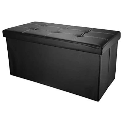 Immagine di INTIRILIFE Pouf Pieghevole 78x38x38 cm in Nero Lava Cassapanca Cubo Contenitore Imbottito de Similpelle con Coperchio Ottomane Poggapiedi Sgabello Panca Poltrona