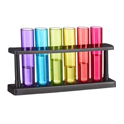Immagine di Relaxdays Set Bicchieri Shot, 6 bicchierini per Shottini con Supporto, 4 cl, a Forma di Provetta, Plastica, colorati