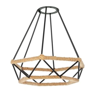 Immagine di ledscom.de Paralume a gabbia con corda di canapa, diamante, nero, Ø 200 mm, rattan, vintage, retrò, cestino, rustico, boho, decorazione, gabbia, industriale, filo, griglia,