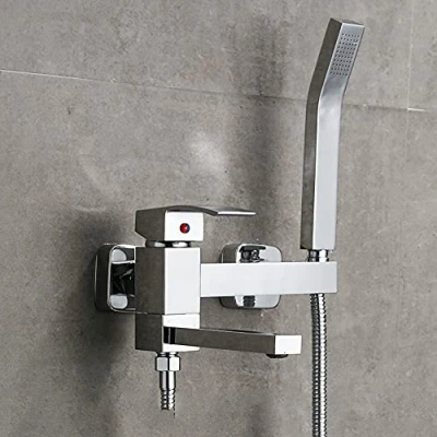 Immagine di GX Rubinetto Vasca Bagno con Doccetta, Cromato Ottone Monocomando Miscelatore A Parete Supporto E Tubo da 150Cm, Sistema Doccia