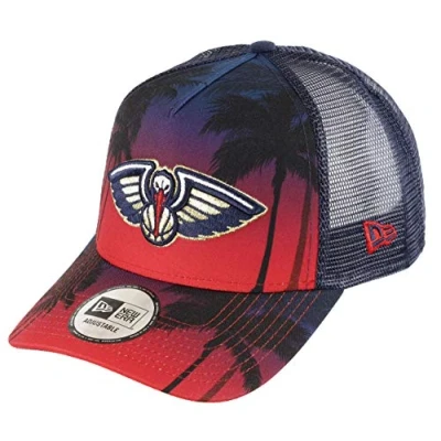 Immagine di New Era Orleans Pelicans Frame Adjustable Trucker cap NBA Palm Tree Red/Blue One Size
