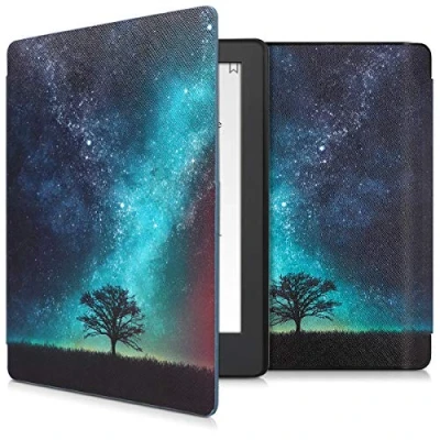 Immagine di kwmobile Custodia eReader Compatibile con Kobo Aura H2O Edition 2 Cover eBook Reader Flip Case blu/grigio/nero Natura e spazio